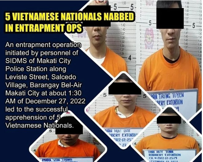 越南博彩员工在菲抢劫勒索同胞35万菲币被捕